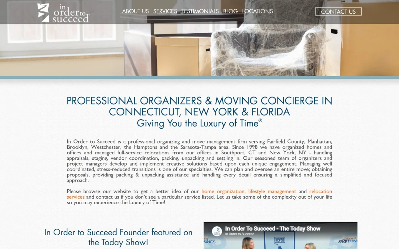 The In Order to Succeed homepage: professional organizers and moving concierge in Connecticut, New York and Florida, Giving You the Luxury of Time